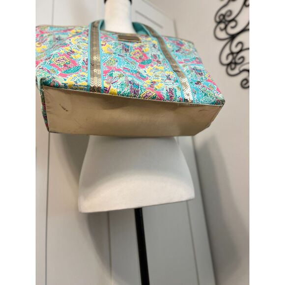 Lilly Pulitzer In The Beginning Gold Sparkle Tote Bag – Gold Sequin Trim - Picture 13 of 16